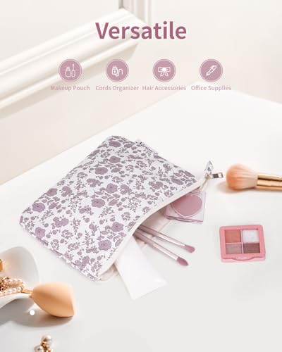 Narwey Small Makeup Bag for Purse Travel Makeup Pouch Cosmetic Bag Zipper Pouch Bags for Women (Dusty Pink Flower) - color: Dusty Pink Flower