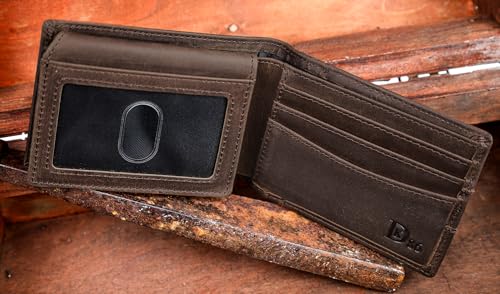 DK86 Wallet for Men Slim Rfid Bifold Genuine Leather 2 ID Window With Gift Box (vintage coffee with deer) - color: vintage coffee with deer