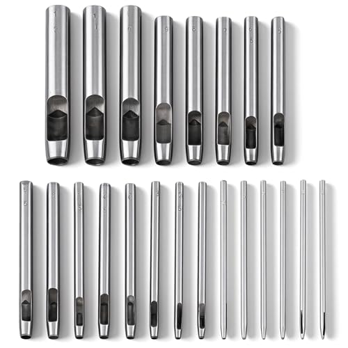 22 Sizes Hollow Leather Hole Punch Set Steel Round Hole Punch Set Leather Hollow Punching Tool for Watch Band, Gasket Belt, Fabric, Canvas Paper, Plastics, 0.5mm-12mm