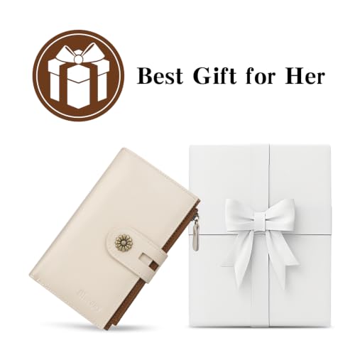 Full Real Leather Trifold Wallet for Women With RFID Blocking - color: a3-whitebrown