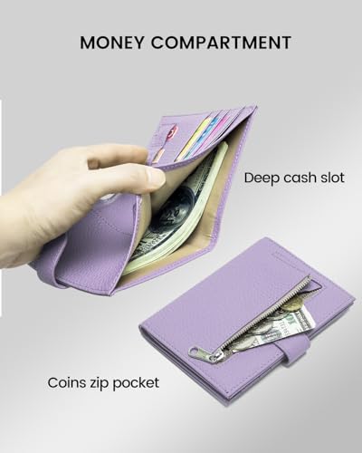 Karmiir RFID Passport Holder Travel Wallet for Women, Leather Passport Cover Wallet with Card Holders SIM Slots,Zippered Coins Pocket and Cash Slot Slim Compact Travel Wallet (Taro Purple) - color: Light Purple