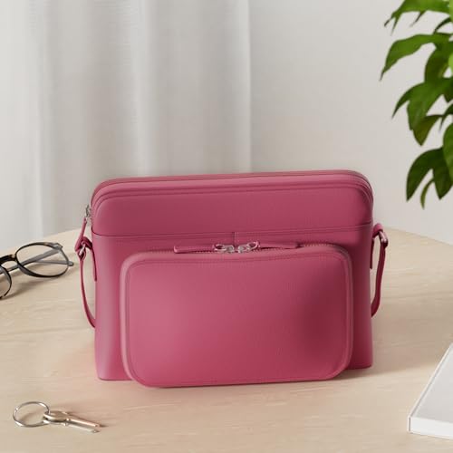 ili New York Genuine Leather Crossbody Bags for Women - Premium RFID Blocking Shoulder Bag Organizer with Adjustable Strap - color: Indian Pink