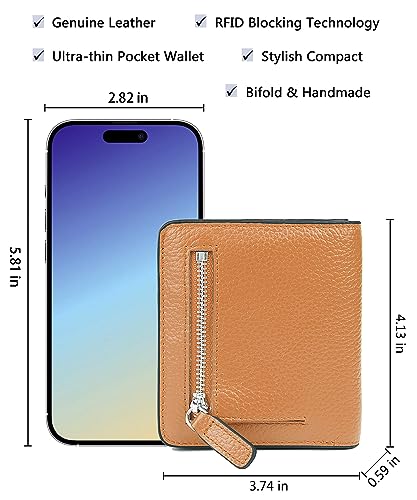 Small Leather Wallet for Women, Ladies Credit Card Holder RFID Blocking Women's Mini Bifold Pocket Purse - color: Brown Rfid Blocking
