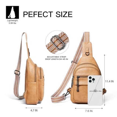 Leresas 7L Sling Bag for Women Crossbody Bag Sling Purse Fanny Packs Vegan Leather Chest Bag Trendy Handbag Travel Anti Theft - color: 8-tan
