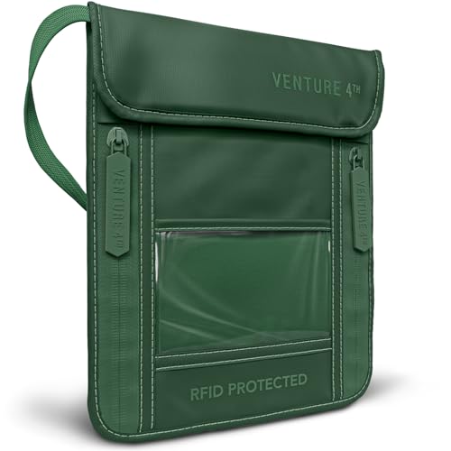 VENTURE 4TH Travel Neck Wallet, RFID Blocking Passport Holder - Sleek Green - color: Sleek Army Green