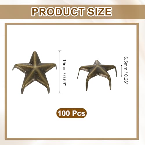 uxcell 100Pcs Metal Star Studs Claw 15mm 5-Claw Punk Studs Rivets Bronze - color: Bronze, size: 15mm