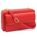 Women Leather Wallet Crossbody Shoulder Bag with Double Zipper and Mobile Phone Purse with Shoulder Strap - color: 109-red