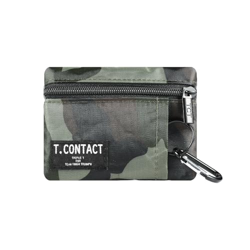 Wallet for Women and Men Mini Zip Card Case with Clear ID Window Zipper Coin Purse Lightweight Portable Keychain Wallet - color: Army green