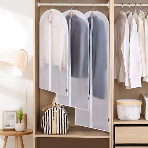 BALEINE 40'' Translucent Garment Bags, 6 Packs PEVA Dress Bag for Closet Clothes Dresses Suit Coats Storage (White, 6PK) - color: White-Translucent, size: 40" 6PK