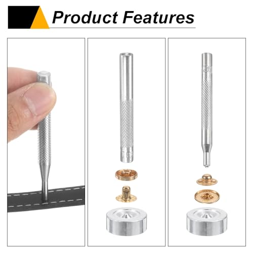 HARFINGTON 24Set Leather Snaps Fasteners Kit 15mm Dia Brass Press-Stud Cap Button 2.76" Length Metal Snap Buttons with 4 Install Tools for Coat Bag Leather Marine Boat Canvas, Gold - color: Gold, size: 15mm