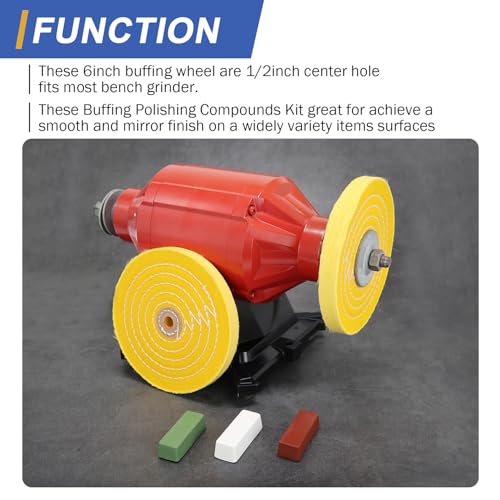 SCOTTCHEN 6inch Buffing Polishing Wheels 1/2" Arbor Hole,2 Pcs Medium (30Ply) for Bench Grinder,with Buffing Polishing Cutting Compound 4 Oz.Kit - color: Multi 5pcs(Medium*2), size: 6 inch