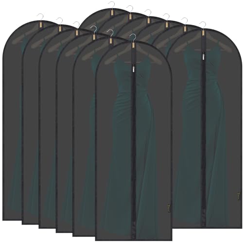 BALEINE 60'' Translucent Garment Bags, 12 Packs PEVA Dress Bag for Closet Clothes Dresses Suit Coats Storage (Black, 12PK) - color: Black-Translucent, size: 60" 12PK