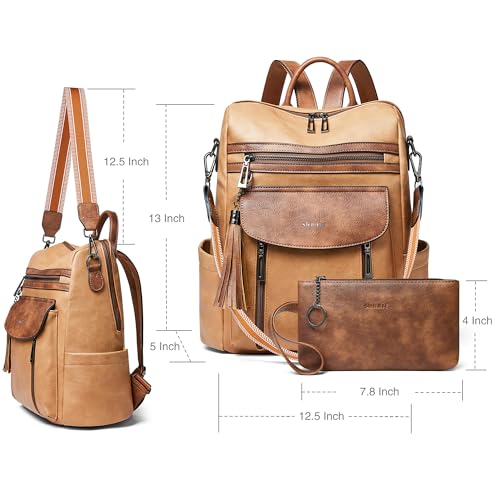 Backpack Purse for Women Fashion Leather Backpack Purse Designer Travel Backpack Convertible Shoulder Bag with Wristlet - color: 2-6 Camel With Brown