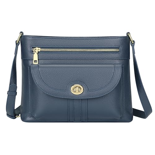 Over Earth Genuine Leather Crossbody Bags for Women Square Trendy Purses | Leather Shoulder Handbags with Card Slot, Adjustable Strap 20.8"-24.65", Fits 9.6" ipad for Work/Daily - color: Indigo Blue