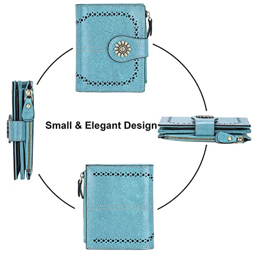 Womens Leather Wallet Small Compact RFID Blocking Credit Card Case Purse with Zipper Pocket | Small - color: Light Green