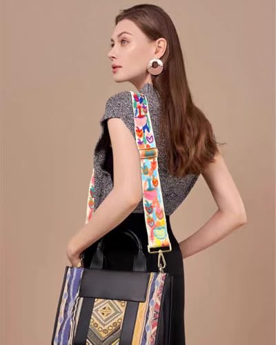 Embroidered Purse Straps Replacement Crossbody Wide Adjustable Bag Straps | Thick Purse Strap for Crossbody Bags,Extra Long Strap,Cross Body Straps for Handbags,Bag Straps for Tote Bags,Shoulder Straps - color: Flower 1