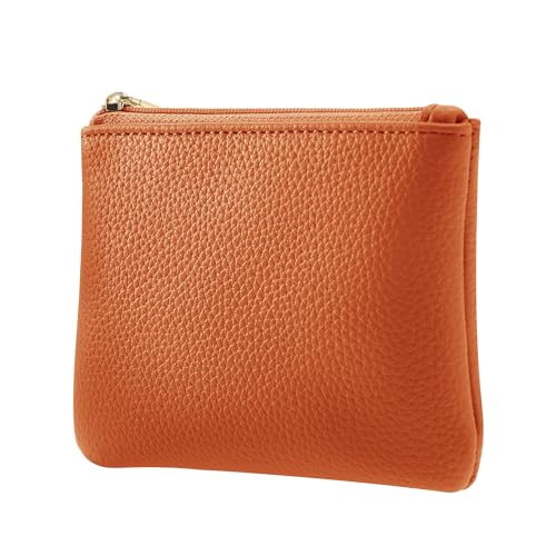 Chelmon PU Leather Coin Purse Pouch Change Holder Small With Zipper for Men Women 2 PCS Set (Brown&Purple) - color: Brown&Purple