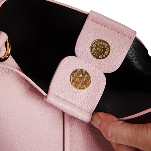 Mini Bucket Bags for Women, Vegan Leather Small Crossbody Purse with Removable Straps Trendy Top Handle Shoulder Straps - color: Pink