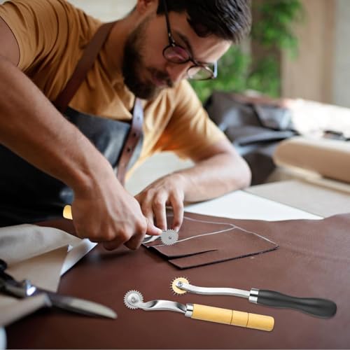 2 PCS Tracing Wheel, Professional Perforator Tool with Wooden Handle, Tracing Wheel Sewing Tool Point Sewing Tracing Wheel for Sewing Patterns for Arts and Leather Crafts