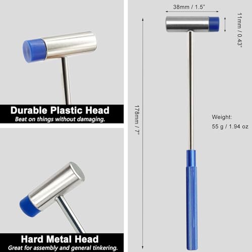 Lightweight Small Hammer for Toy Building Projects, Plastic Head and Metal Head, Small Size Craft Hammer for for Ladies and Children, Jewelry, Watch, Tuning, Woodworking, DIY, Leather | Two Heads, Small Size Craft Hammer for Jewelry, Watch Band, Tuning, W