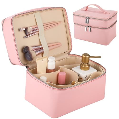 Makeup Vanity Bag for Women - Large Capacity Cosmetic Organizer with Removable Liner, Waterproof PU Leather Skincare Bag, Portable Chic Cosmetic Make Up Case for Skincare, Accessories,StyleC, Pink - color: Pink, size: StyleC