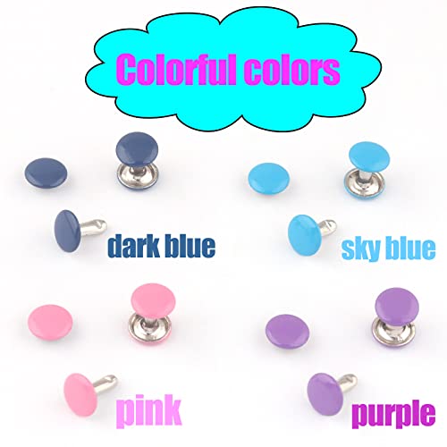 9mm Dark Blue Tubular Double Cap Rivets - Metal Button Round Rivet,Rivet Studs for Purse Bags Handbags Shoes Belts Leather Craft Repair (Dark Blue 50pcs) - color: Dark blue 50pcs