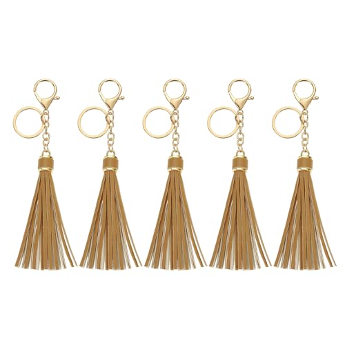 uxcell Leather Keychain Tassels, Women Tassel Bag Charm with Lobster Clasp Key Ring for Handbag Purse - color: Light Coffee