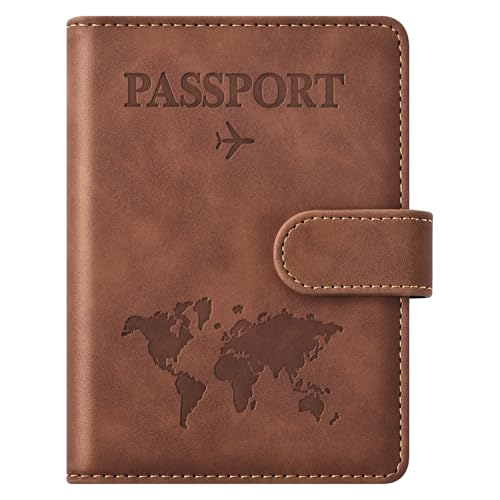 Eoehro Passport Holder for Travel Essentials, Passport Wallet Cover Case for Travel Must Haves Accessories,Passport Book Holders for Women and Men(brown) - color: brown, style: Magnetic Clasp