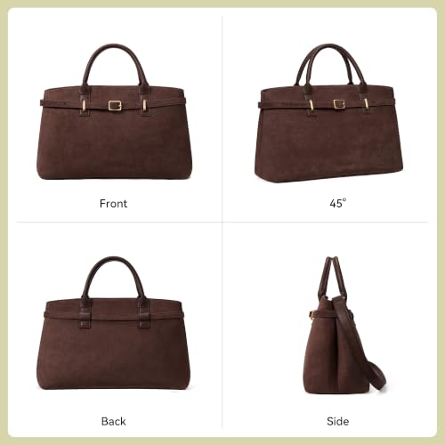 BOSTANTEN Soft Structured Satchel Bag for Women Medium Work Tote Handbag | Commute or everyday, Luxury Pebble Leather or Faux Suede, Professional Style, Removable Strap, Expandable, Giftable Choice - color: Coffee