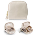 VLANDO Small Travel Jewelry Case,Velvet Pouch Bags with Zipper, Cream White | Travel Essentials,PU Leather Organizer with 5 Divided Sections,Carry-On Totes,Gift for Birthday,Bride,Bridesmaid,Women,Girls - color: A.Cream White
