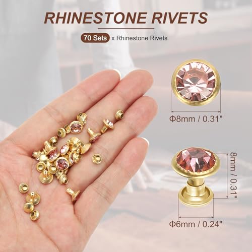 PATIKIL 8mm Leather Rivets, 70 Sets Rhinestone Rivet Studs Double Cap Spikes Rivet for Leather Crafting for Decor Repair DIY Clothing Belts Bags Shoes, Pink Gold Tone - color: Pink, size: 8mm