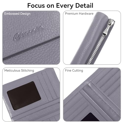 Women's Bifold Wallet, Genuine Leather, Magnetic, ID Window | Holds 10+ Cards, 2 Zip Coin Pockets, Pebbled Cowhide, Snap Closure, Large Capacity, Multiple Colors, Compact 5.5x3.9in - color: B-Dark Gray