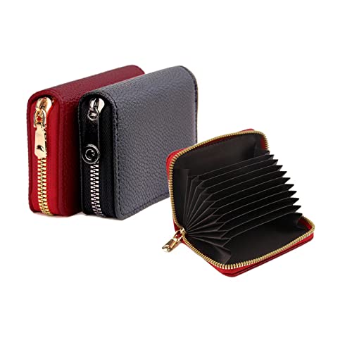 2 Pcs Credit Card Holder and business card holder，Sd Card Holder Each Has 26 Card Organizers, 2024 New Credit Card Holders book for Men and Women. - color: red2+black2