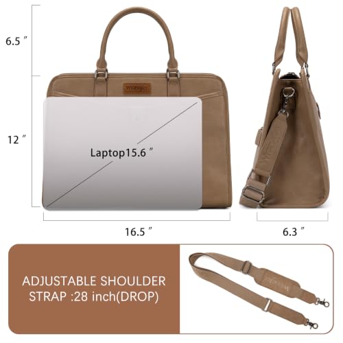Wrangler Laptop Tote Bag for Women Fits 15.6 In Laptop for Travel and Work | Multi-compartment Organizer, Detachable Adjustable Shoulder Strap, Scratch-resistant Waterproof，Metal Feet on the Base - color: Khaki