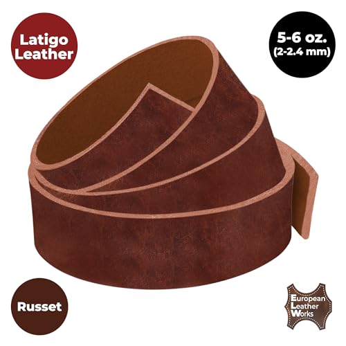 ELW 5-6 oz (2-2.4mm) Latigo Leather Belt Grade Straps | Size: 1.5"x50" (3.8x127cm) | Russet | Full Grain Cowhide, Heavy Duty Holsters, Sheathes, Harness, Saddle, Guitar Straps, Crafts - color: Russet, size: 1.5"x50" (3.8x127cm)