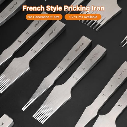 WUTA Leather Chisel All-Polished Die-Steel Puncher French Style Pricking Iron Sharp Leather Punching (Obverse, 2.25mm 2+8Teeth) - color: Obverse, size: 2.25mm 2+8Teeth