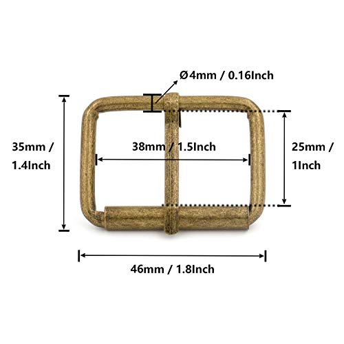 BIKICOCO Roller Buckle, 1-1/2'' x 1'' Heel Rolling Bar Buckles for Bags Leather Webbing Straps - color: Bronze X 20 Pcs