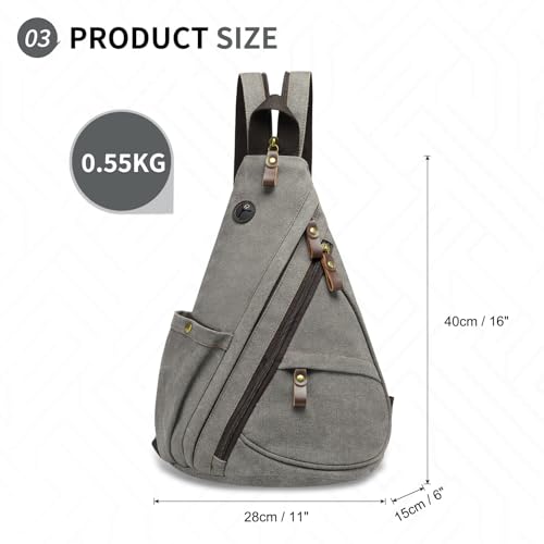 Canvas Sling Bag with Leather Zipper 3-in-1 Crossbody Backpack | Vintage Canvas Sling Bag for Women Men Convertible Cross Body Bag Multiple Zipper Pockets for Travel Daily Use - color: Gray