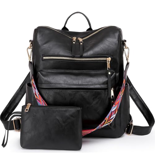 Women's Fashion Backpack Purse for Women Leather Multipurpose Design Ladies Shoulder Bag Travel bag Satchel Handbags - color: Black-p