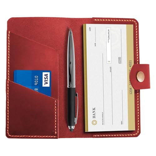 Leather checkbook holder, Checkbook cover handmade, For Women and Men, Christmas gifts (Brown) - color: Brown
