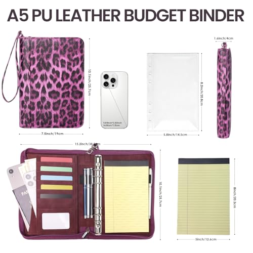 A5 Binder 6 Ring with Zipper, Portable Planner for Travel & Study - color: Purple
