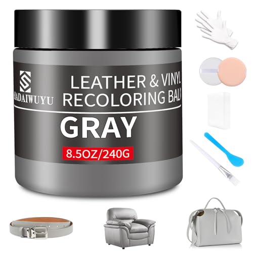 Leather Recoloring Balm,8.5oz Leather Color Restorer,Gray Leather Repair kit for Furniture and Car Interior,Leather Couch Scratch Repair,Leather Dye Paint for Faded,Cracked and Damaged Leather - color: Gray, size: Leather Recoloring Balm