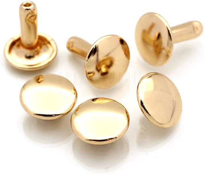 9mm Double Cap Rivets, Metal Button Round, Rapid Rivet, Rivet Studs for Purse Bags Handbags Shoes Belts Leather Craft DIY (50pcs) (9x11mm, Gold) - color: Gold, size: 9x11mm