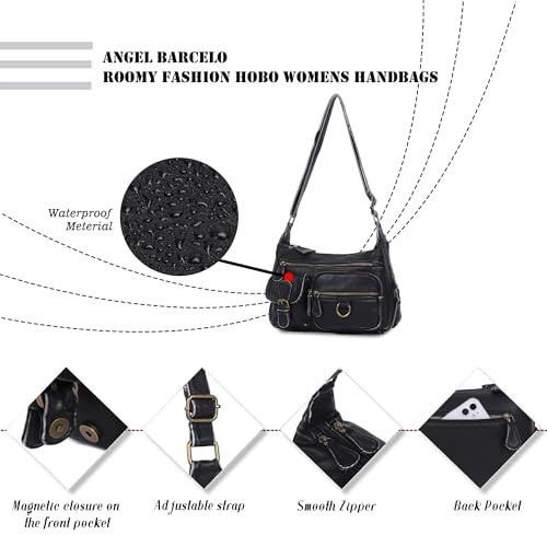 Angel Barcelo Cross body Shoulder Bag Women Soft PU Leather Purses and Handbags - color: 801-black