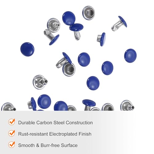 HARFINGTON 100 Sets Double Cap Leather Rivets, 6x6mm Round Cap Tubular Metal Studs Leather Crafting Rivets for Fabric Belt Pet Collar Boot Bag Repair and Decoration, Dark Blue - color: Dark Blue, size: 6x6mm