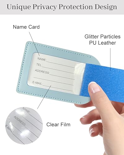 Luggage Tags for Suitcases, PU Leather Travel Tags for Luggage - color: Light Blue