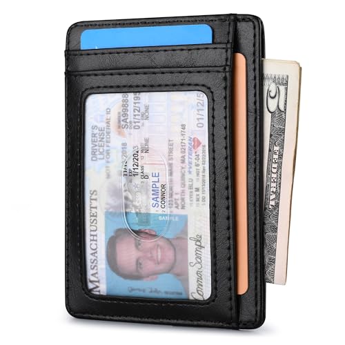 Buffway Slim Minimalist Front Pocket RFID Blocking Leather Wallets for Men and Women - Alaska Black - color: Alaska Black