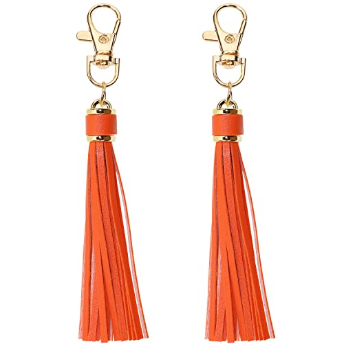 Penta Angel 2Pcs 5.9'' Large PU Leather Tassel with Lobster Swivel Keychain Pendant for Handbag Backpack Jewelry Making (Orange) - color: Orange