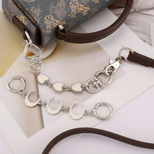 Silver Bag Chain Purse Extender Chain Purse Strap Extender Purse Charms(White Heart/Moon) - color: Silver White(moon/Heart)