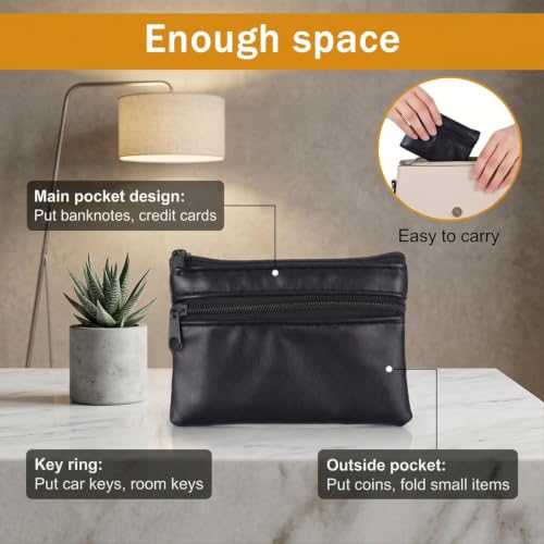 4PCS Black PU Leather Coin Purse, Portable Zipper Coin Purse | Change Pouch Change Coins Pouch ChangePurse for Women Men